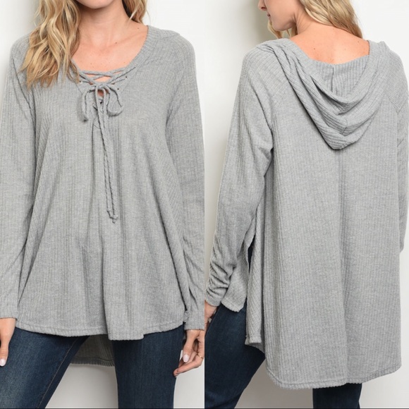 LAST3️⃣//HEATHER GRAY LACE UP HOODIE - Picture 3 of 12